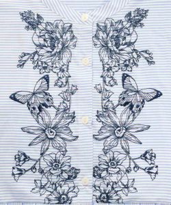 532033：線描き花蝶刺繍ストライプ シャツワンピースの通販-ScoLar