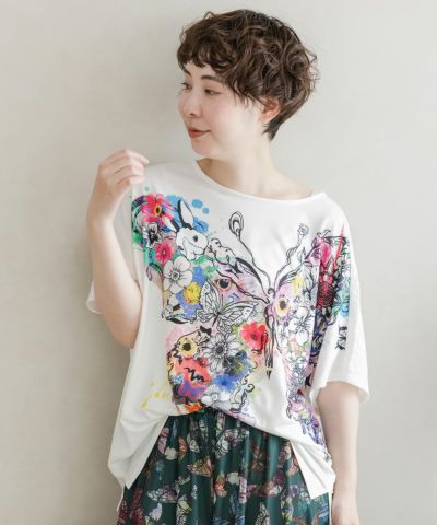 132730：アート蝶柄ローズジャガードTシャツの通販-ScoLar