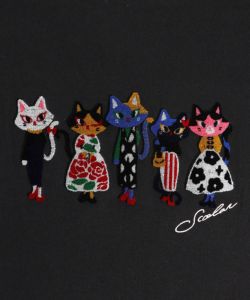 おしゃれした猫たち ブラシ刺繍チュニック-8
