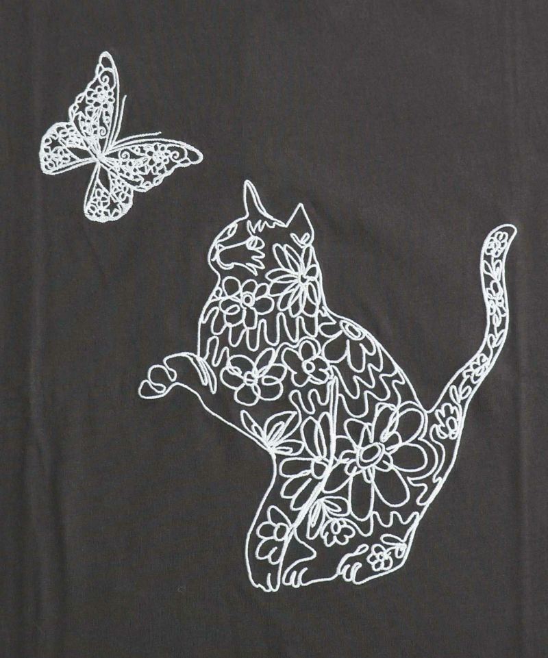 133612：猫蝶刺繍 7分袖Tシャツの通販-ScoLar