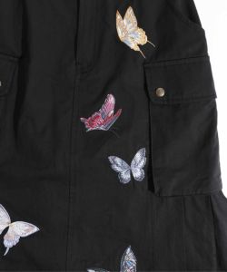蝶刺繍 綿ツイルとデニムのカーゴスカート-7