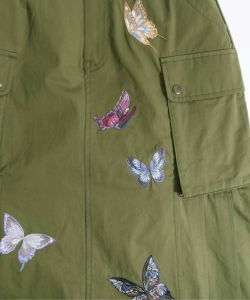 蝶刺繍 綿ツイルとデニムのカーゴスカート-11