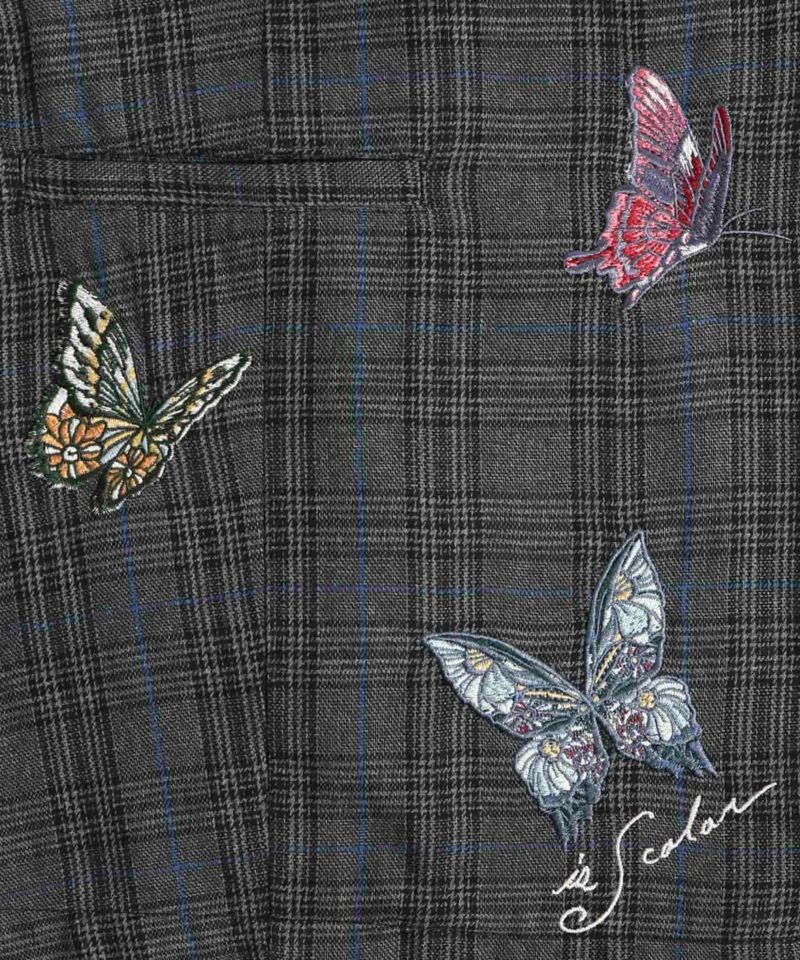 533010：蝶刺繍 布帛とグレンチェックベストの通販-ScoLar