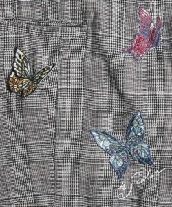 蝶刺繍 布帛とグレンチェックベスト-8