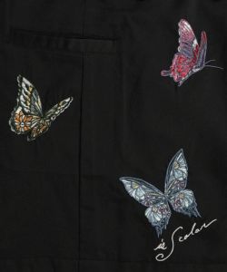 蝶刺繍 布帛とグレンチェックベスト-10
