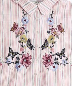 花蝶刺繍ストライプシャツ-8