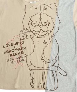 猫丸になりきるラブ猫柄 切替ロングスリーブTシャツ-11
