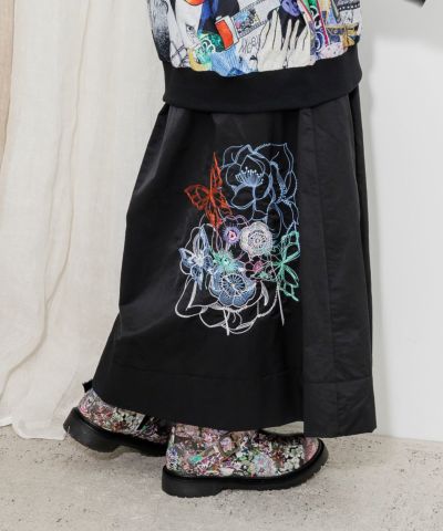 イズスカラー533233：花蝶刺繍テレココーデュロイ タイトスカート
