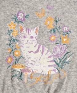 花とネコ刺繍 ニットソー切替プルオーバー-8