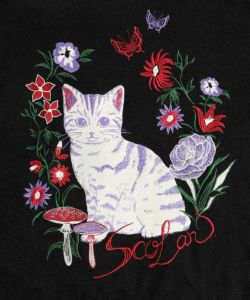 花とネコ刺繍 ニットソー切替プルオーバー-11