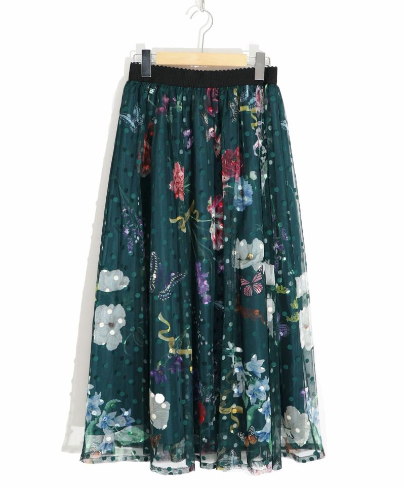 イズスカラー533201：フロッキードットチュール花柄スカート