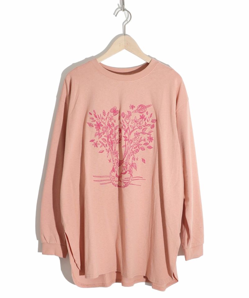 133640：花を咲かせたウサギ刺繍 ロングスリーブTシャツの通販-ScoLar