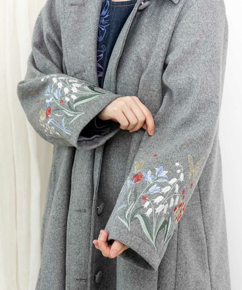 533204：すずらんの花と蝶刺繍 フェイクウールコートの通販-ScoLar