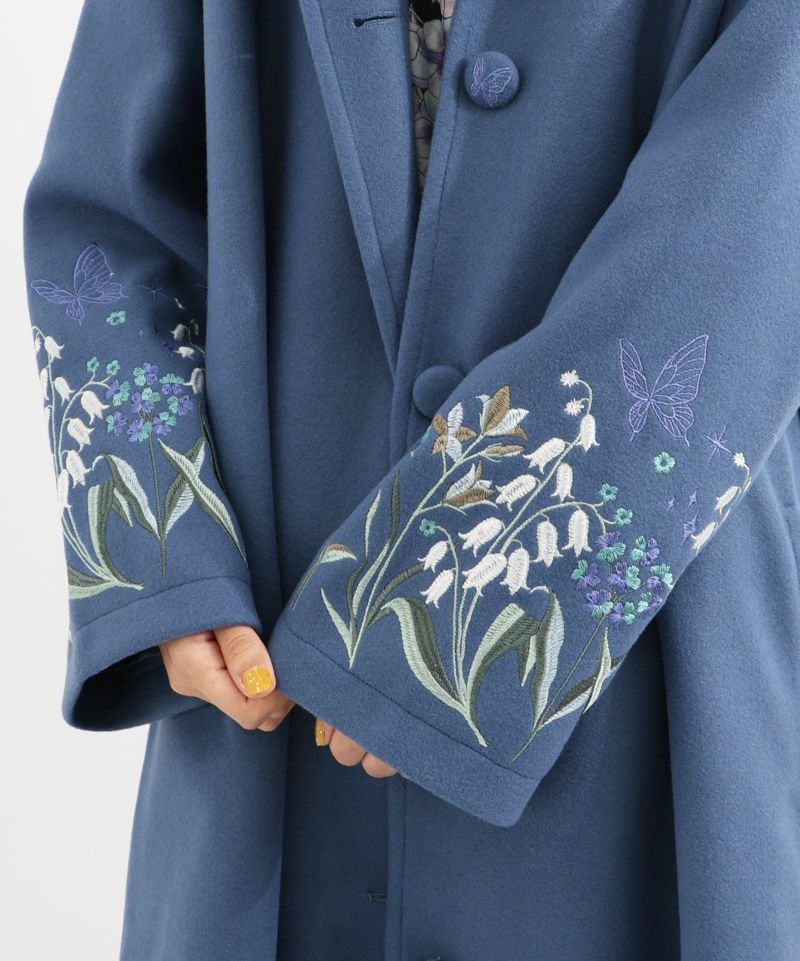 533204：すずらんの花と蝶刺繍 フェイクウールコートの通販-ScoLar