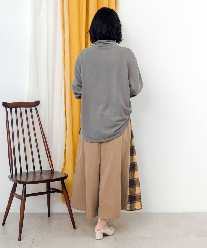 チェック柄×プリーツ 巻きスカート風パンツ-5