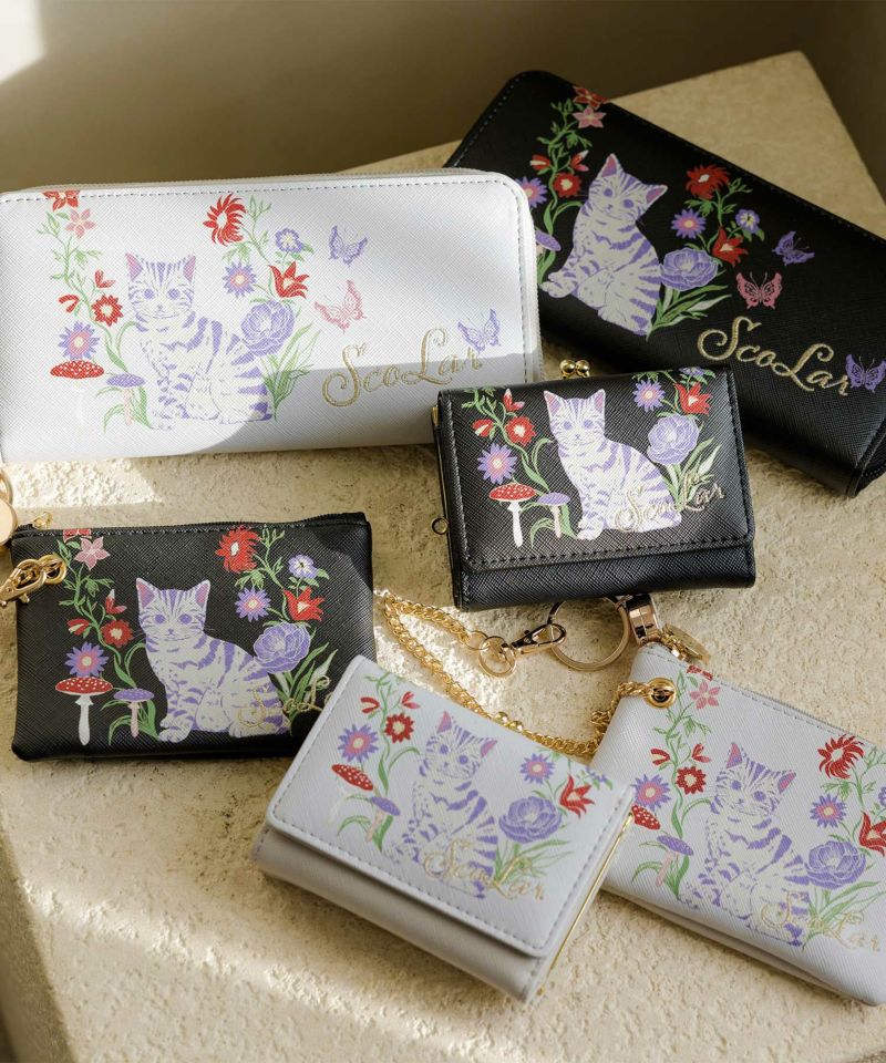 SC72-11:ネコ花刺繍ラウンド長財布の通販-ScoLar SC72-11:ネコ花刺繍ラウンド長財布の通販-ScoLar