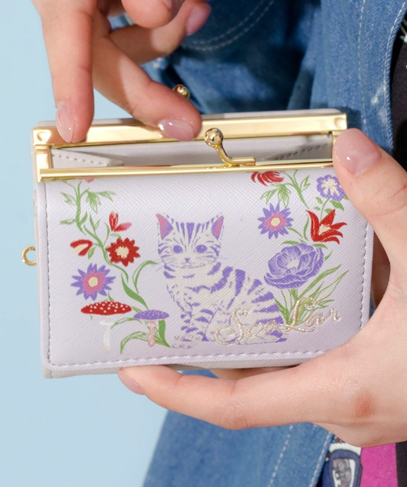 ネコ花刺繍がま口財布-5