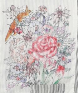 花束を作るキツネポケット ユリの刺繍 ストライプ切替ワンピース-10