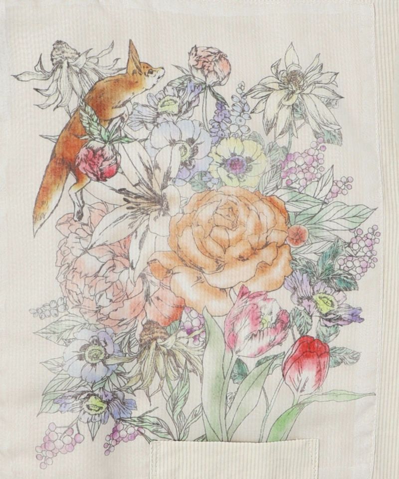 541215：花束を作るキツネプリント ユリの刺繍 ストライプ切替シャツ ...