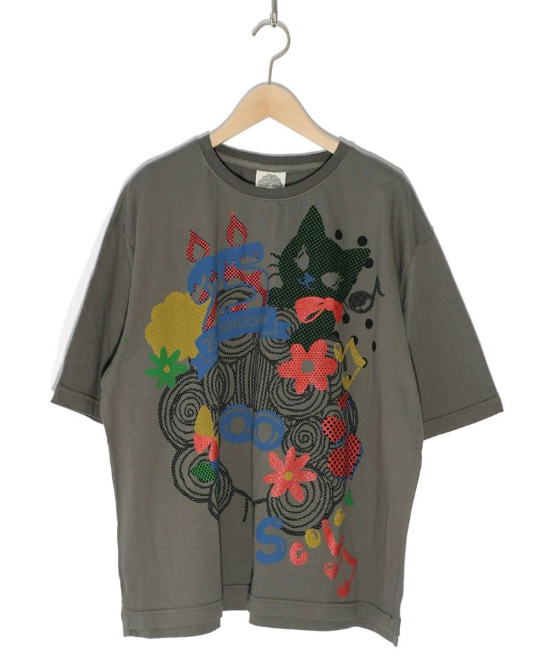 e6186スカラー カットソー Ｔシャツ オフショルダー フロントプリント 猫-