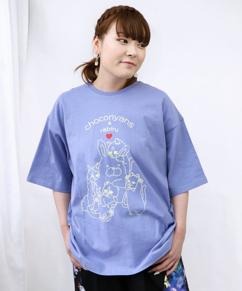 桜咲千依さんコラボ第3弾 ネコたちとラビル なかよしプリントTシャツ-19
