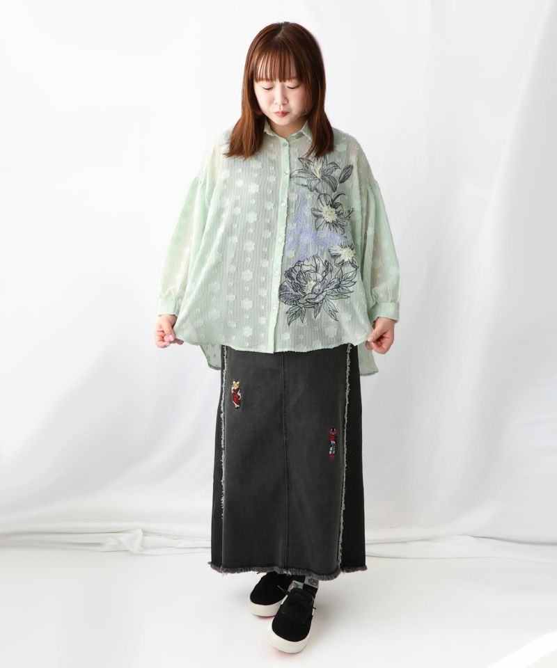 蝶花刺繍×シフォンジャガード切替シャツ-25