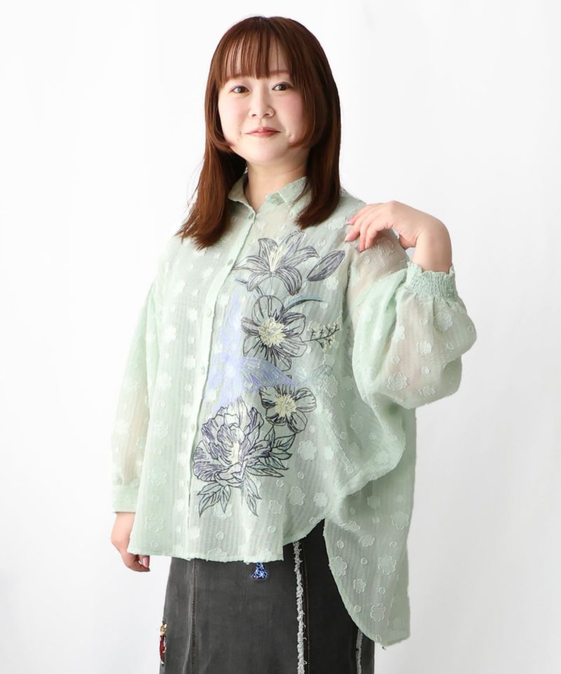 蝶花刺繍×シフォンジャガード切替シャツ-26