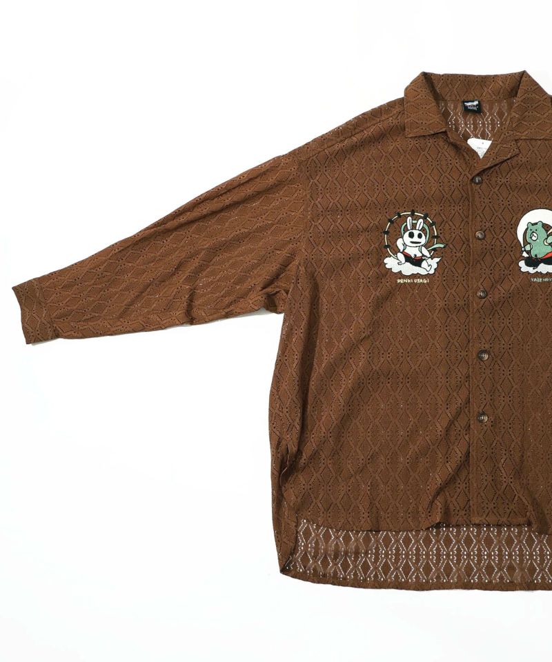 341118：電気うさぎと風のクマ刺繍 ストレッチレースシャツの通販-ScoLar