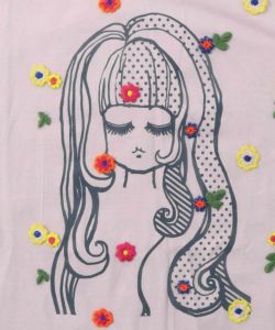 花刺繍チュール重ね 女の子プリントTシャツ-15