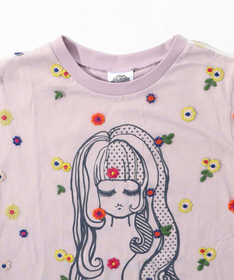 花刺繍チュール重ね 女の子プリントTシャツ-24