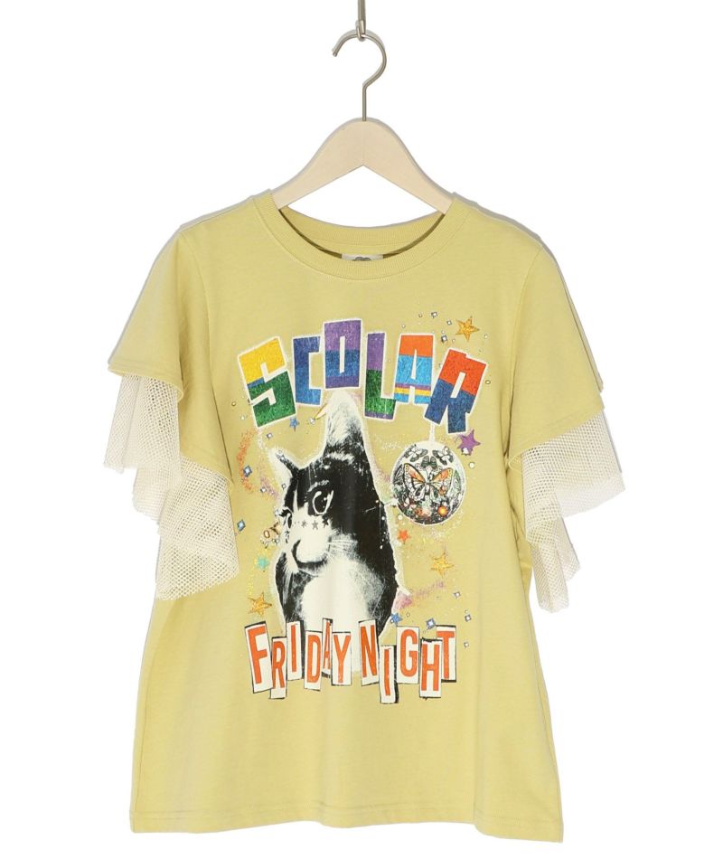 FRIDAY NIGHTとネコプリント メッシュフリル袖Tシャツ-12