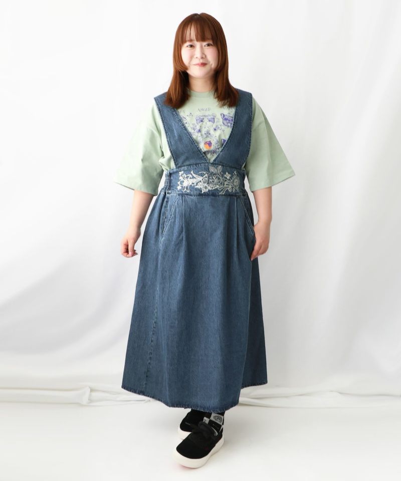 花蝶刺繍 デニムジャンパースカート-10