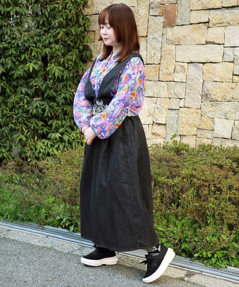 花蝶刺繍 デニムジャンパースカート-14
