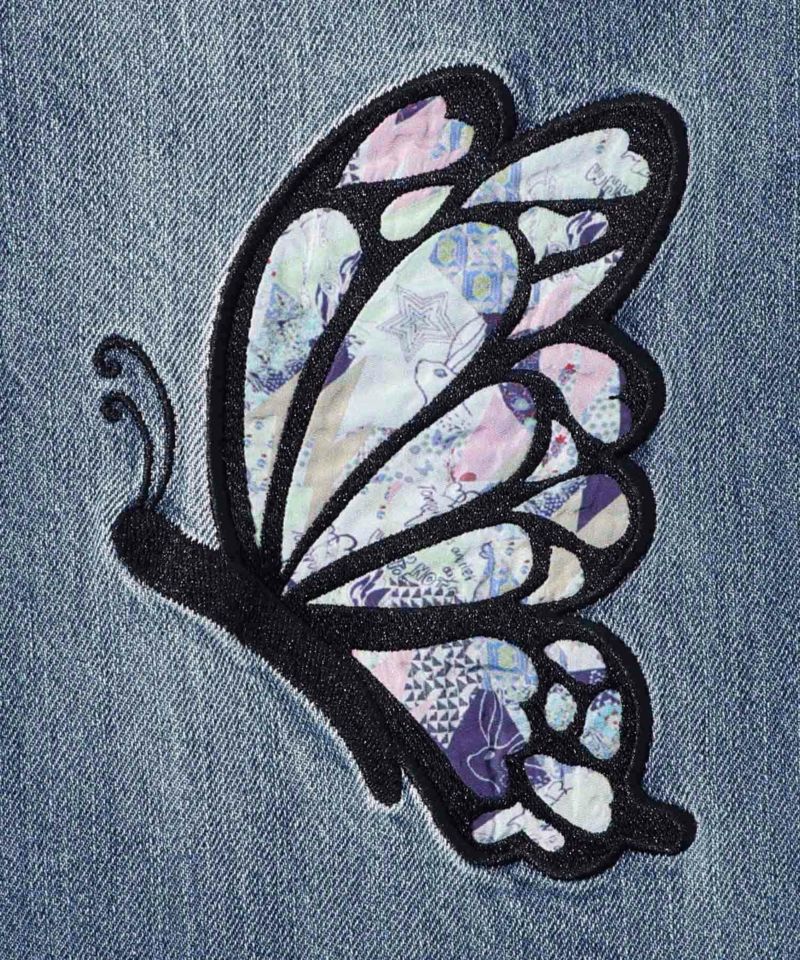 141657：蝶刺繍アップリケデニムパンツの通販-ScoLar