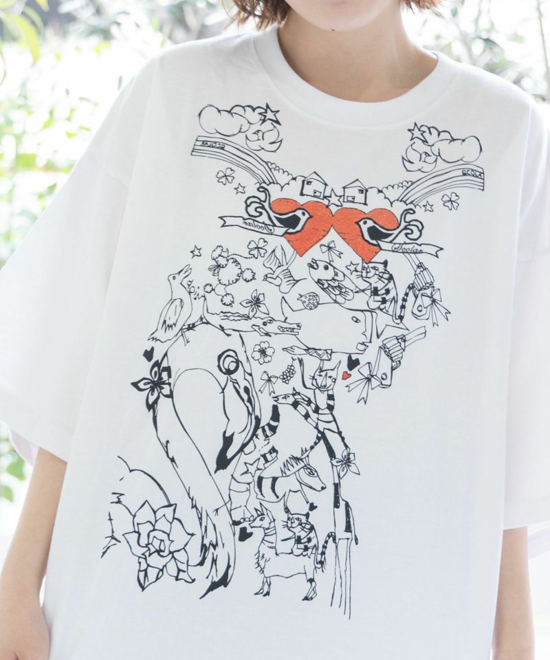 141670：手描き風アニマルメルヘン柄Tシャツの通販-ScoLar