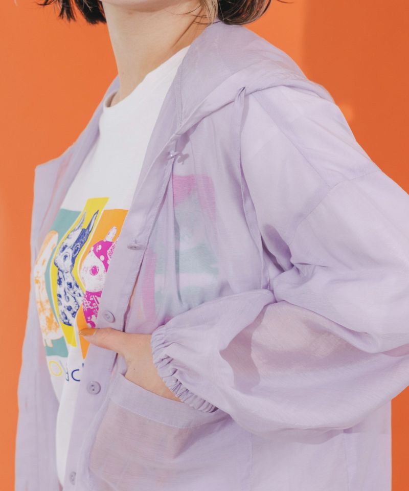 花×ネコロゴプリント シアーフードシャツ-8