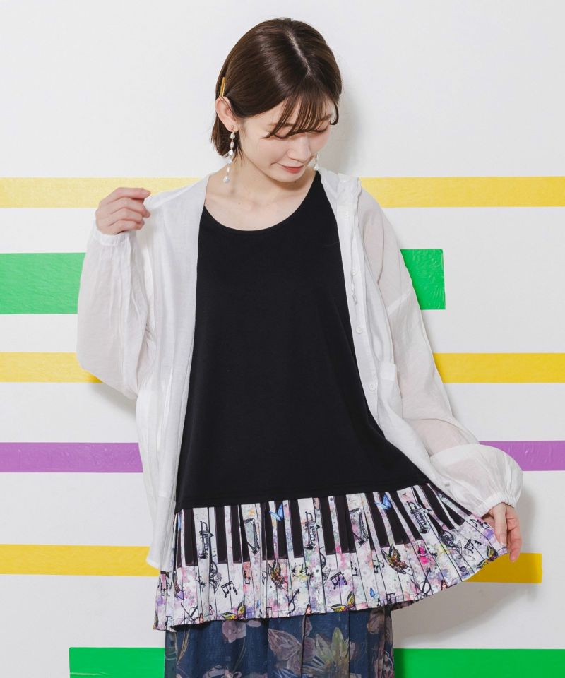 花×ネコロゴプリント シアーフードシャツ-29