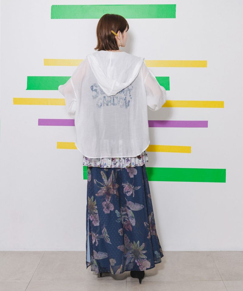 花×ネコロゴプリント シアーフードシャツ-22