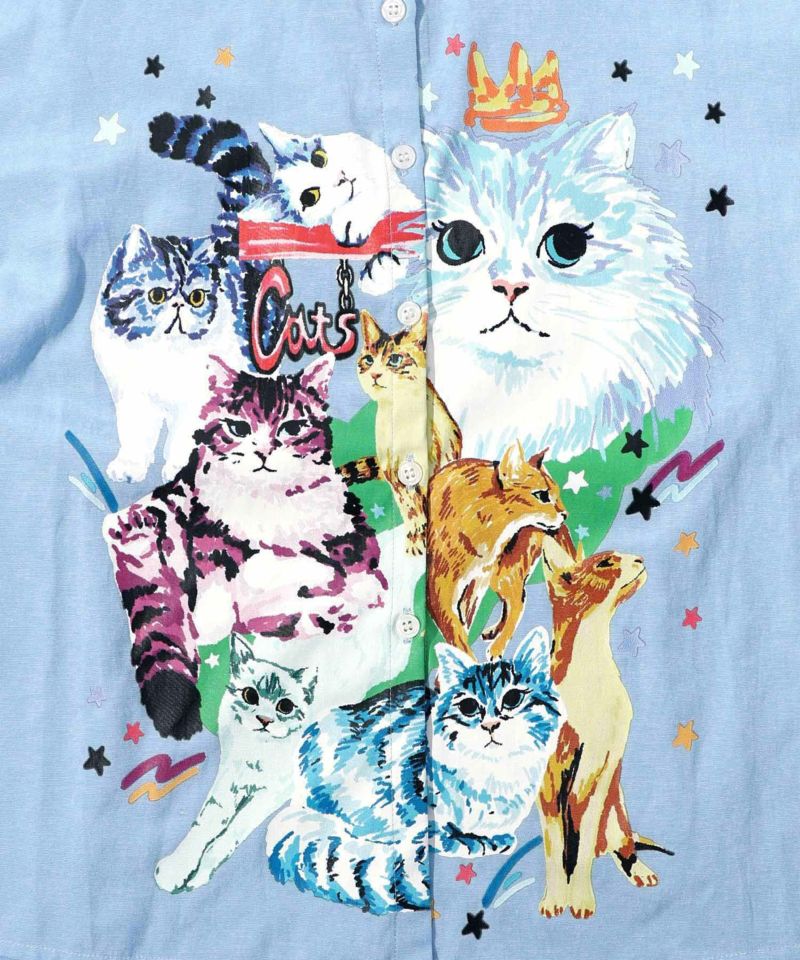 142612：いろんなネコたち柄 シャンブレーシャツの通販-ScoLar