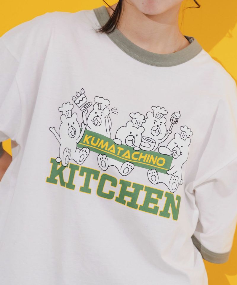 クマたちのキッチンプリント リンガーネックTシャツ-7