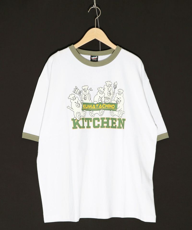 クマたちのキッチンプリント リンガーネックTシャツ-8