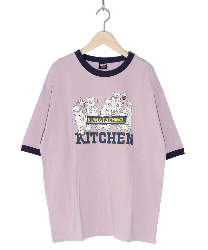クマたちのキッチンプリント リンガーネックTシャツ-14