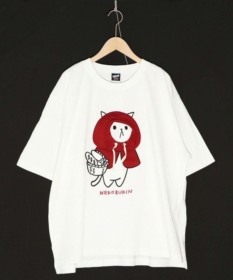 ネコ頭巾ちゃんアップリケ刺繍Tシャツ-8