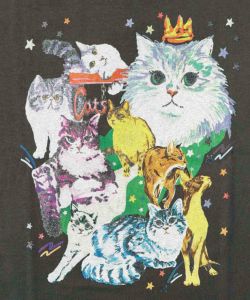 いろんなネコたち柄 ラメラバープリントTシャツ-11