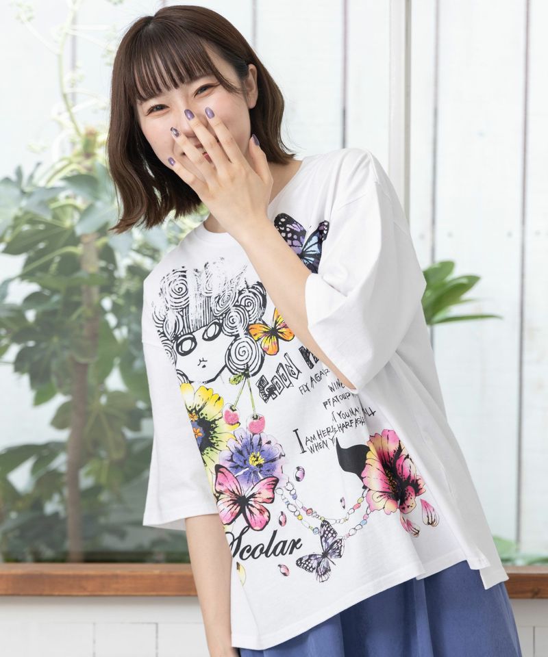 スカラーちゃんと花蝶柄Tシャツ-2