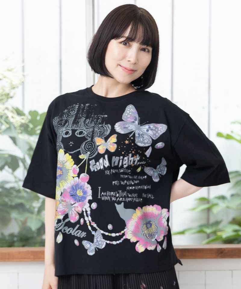 スカラーちゃんと花蝶柄Tシャツ-17