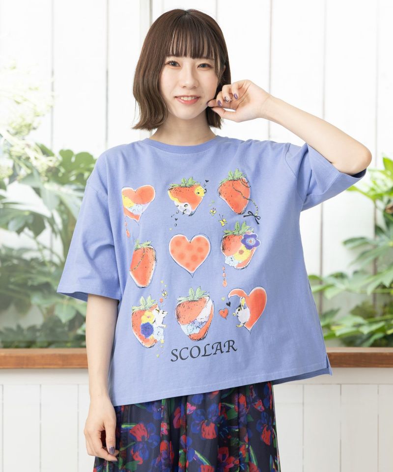 142621：イチゴと花ハートプリントTシャツの通販-ScoLar