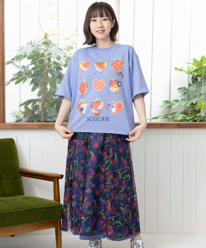イチゴと花ハートプリントTシャツ-2