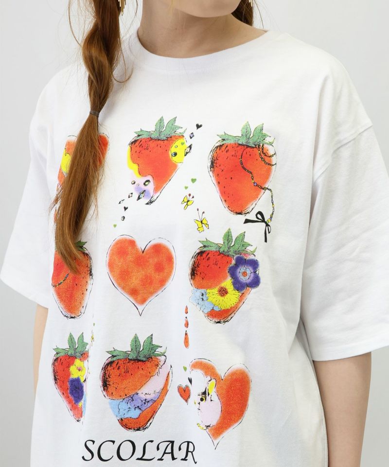 イチゴと花ハートプリントTシャツ-18