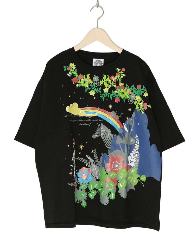 シマウマと花キノコ柄 メルヘンTシャツ-10